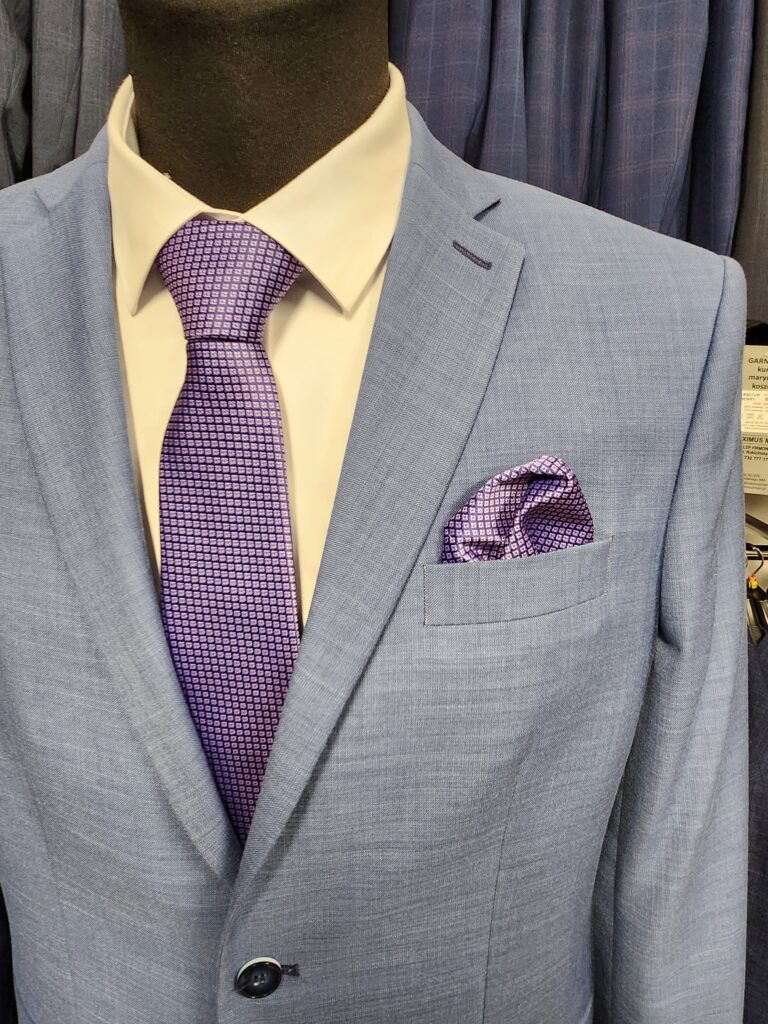 Krawat fioletowy z poszetką
